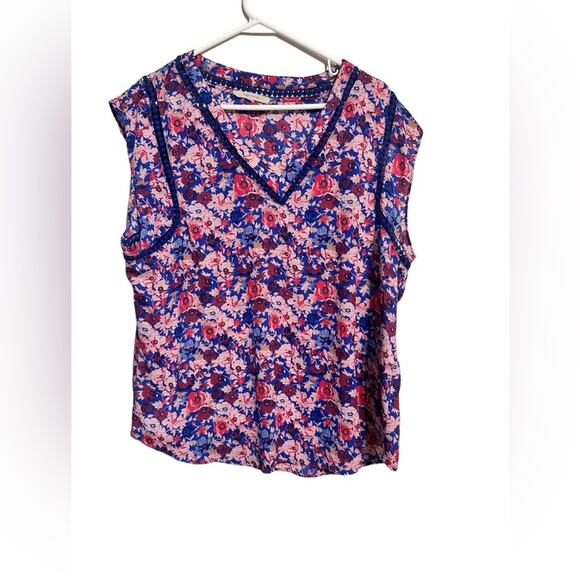 41 Hawthorn Semi Sheer Blue and Pink Floral Sleeveless Blouse size XXL - Picture 1 of 6